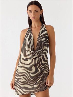 Peppermayo Varindra Zebra-Print Cowl Neck Mini Dress